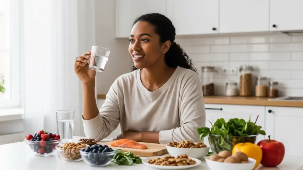 Person eating whole foods showing the positive impact of nutrition on mental health
