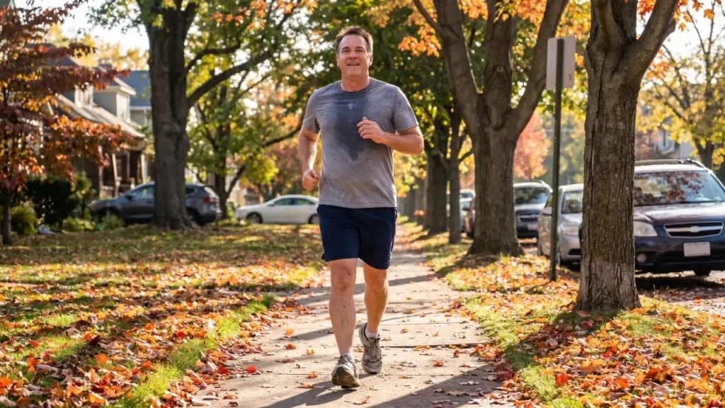 A man jogging outdoors and breathing freely after quitting smoking showing the health benefits of a smoke-free life