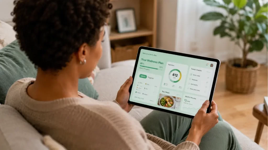 Person at home researching reasons for weight loss plateau while eating 1200 calories